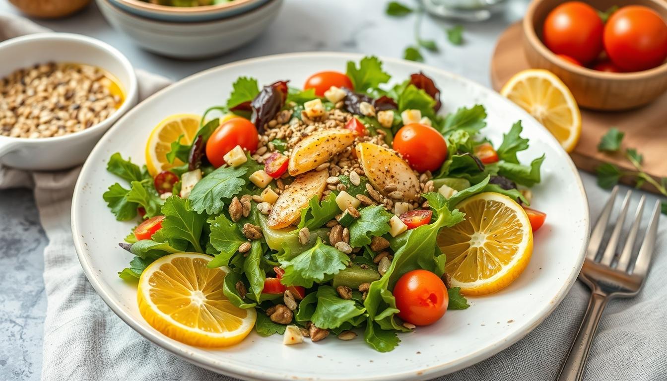 Balanced healthy meal prepared in a home kitchen